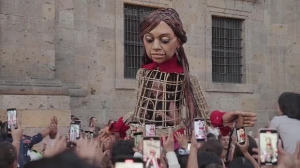 Guadalajara Mexiko November 2023 Pequea Little Amal Walk Giant Puppet — Stockvideo