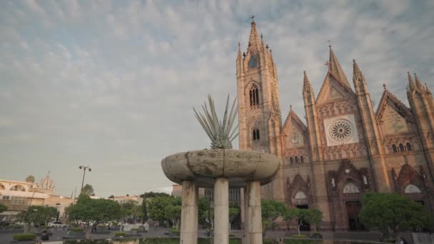 Католическая Церковь Сакраменто Неоготическая Архитектура Гвадалахара Мексика — стоковое видео