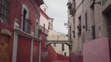 Küçük Dar Sokak Sokağı 'nda Renkli Binalar Guanajuato, Meksika