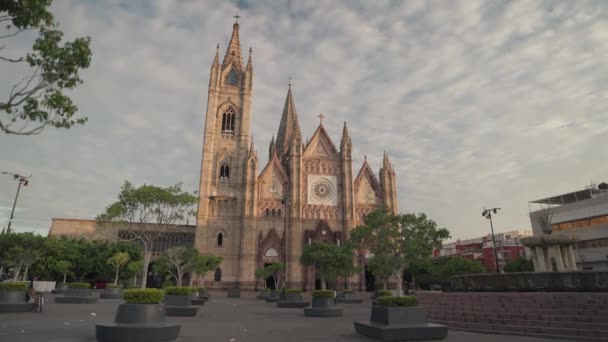 Католическая Церковь Сакраменто Неоготическая Архитектура Гвадалахара Мексика — стоковое видео