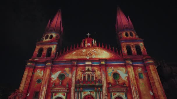 Guadalajara Mexiko Listopadu 2023 Video Mapování Light Show Metropolitní Katedrále — Stock video