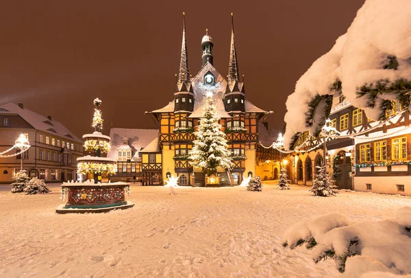 Χριστουγεννιάτικη Αγορά Wernigerode Στο Δημαρχείο — Φωτογραφία Αρχείου