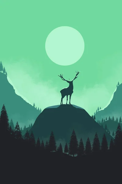 silhouette of deer in mountains landscape