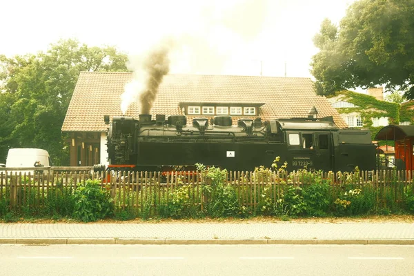 Locomotive Vapeur Noire Vieux Train — Photo