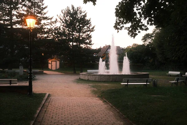 Krásný Výhled Fontánu Městském Parku — Stock fotografie