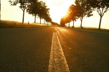 Kırsal alanda gün batımında boş asfalt yol