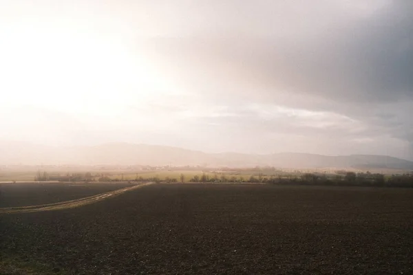 Красивый Вид Поле Облачным Небом Закате — стоковое фото
