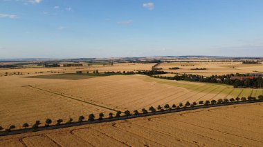 Kırsaldaki buğday tarlasının havadan görünüşü