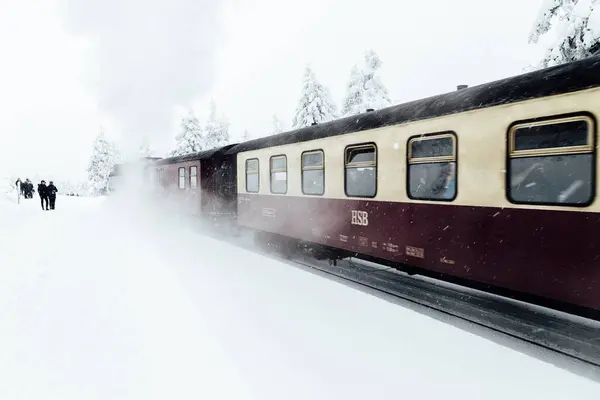 Starý Vlak Zasněženém Zimním Lese — Stock fotografie