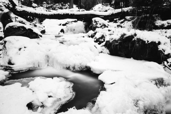 在冬季森林冰冻的瀑布 — 图库照片