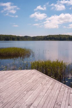 İsveç 'te güneşli bir günde göl manzarası