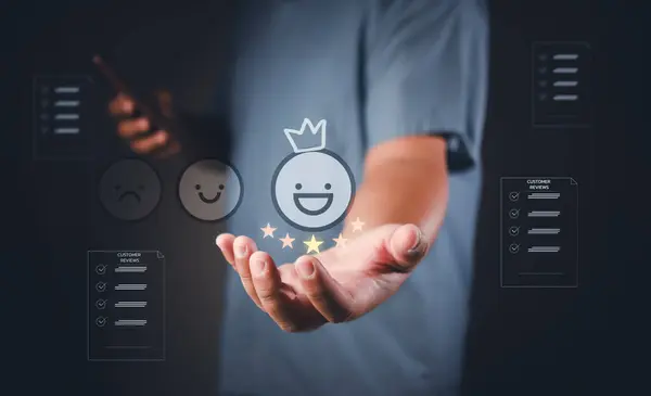 Benutzer Geben Bewertung Service Experience Checkbox Online Anwendung Kundenbewertung Zufriedenheit Stockbild
