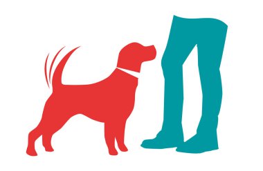 Dog wagging his tail happy to his master. Vector illustration in silhouette clipart