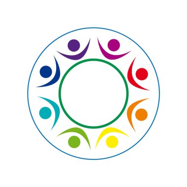 Dünyanın dört bir yanında kolları açık mutlu çocukların basit bir işareti. Vektör illüstrasyonu