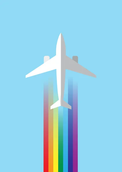 生态和可持续的空运 有彩虹色痕迹的飞机 矢量说明 — 图库矢量图片