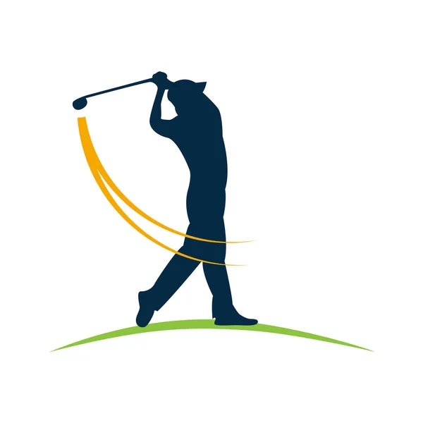 Jugador Golfista Golpeando Pelota Golf Ilustración Vectorial Simple Silueta — Vector de stock