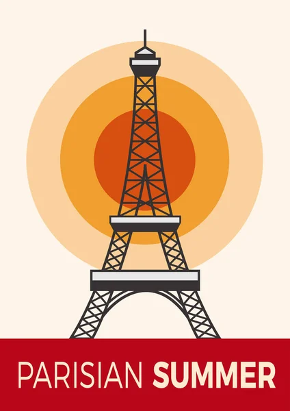 Тур Ейфеля Париж Паризьке Літо Плакат Покриття Сонцем Плоскому Дизайні — стоковий вектор