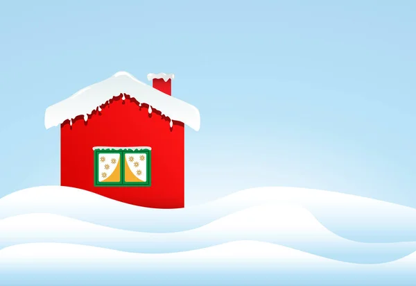 Una Capanna Rossa Immersa Nella Neve Inverno Vacanze Nella Casa — Vettoriale Stock