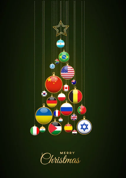 Árvore Natal Com Bandeiras Nacionais Paz Mundial Sem Guerras Ilustração —  Vetores de Stock