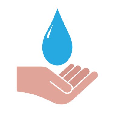 Elin yağmur damlasını tutuyor. Kuraklığa karşı suyu saklama ve muhafaza etme kavramı. Su kıtlığı ve kriz konsepti. Vektör simgesi