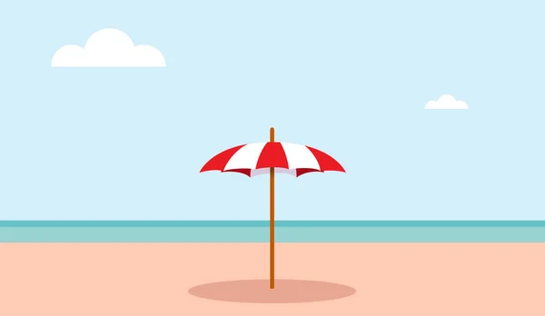 Зонтик Пустынном Пляже Розовым Песком Привет Летняя Открытка Векторная Иллюстрация — стоковый вектор