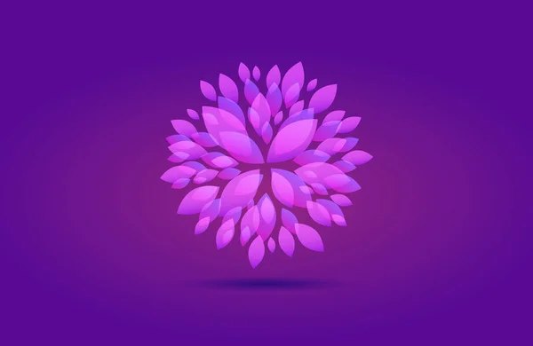 Blooming abstract flower on a purple background. Vector illustration with copy space, spring concept card