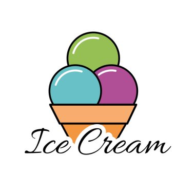 Waffle külahında dondurma. Vektör düz çizgi simgesi. Çizgi film tarzı illüstrasyon. Düz logo tasarımı