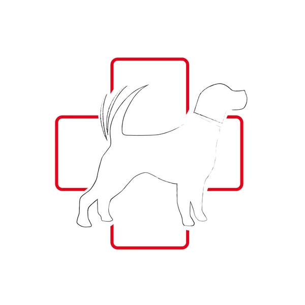 Perro Dentro Una Cruz Roja Plantilla Vectorial Para Veterinario Concepto — Vector de stock