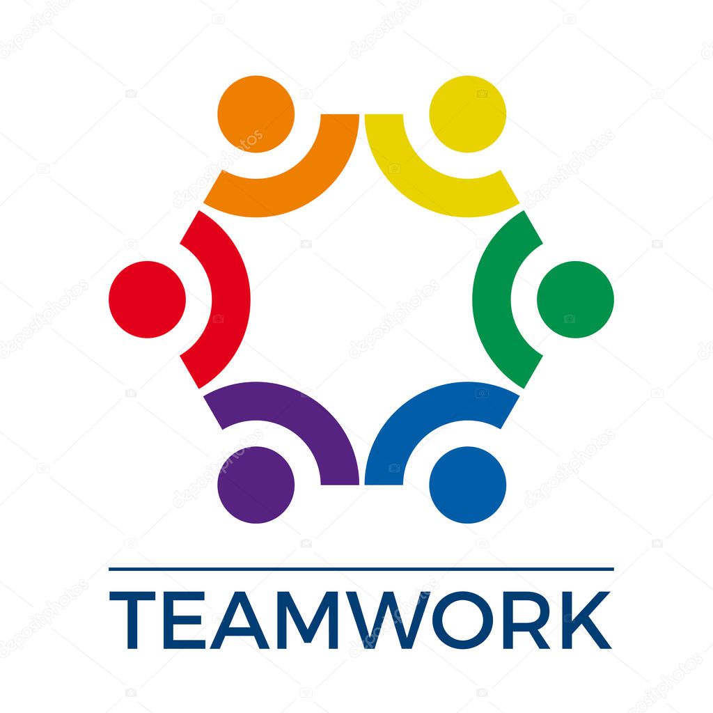 People at the panel discussion for a meeting, teamwork and crowdfunding. Vector illustration template on hexagon