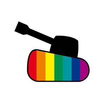 Raylarında barış bayrağı olan bir tank. Basit vektör şablonu, logo tasarımı