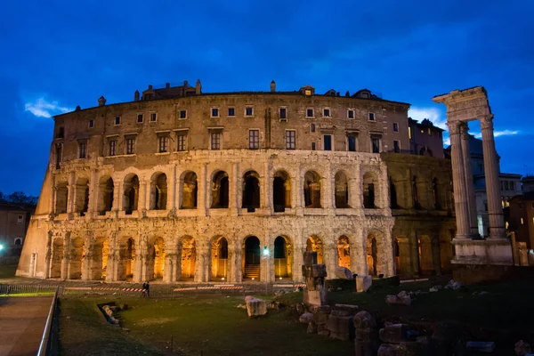 Het Oude Theater Marcello Nachtzicht Rome Italië — Stockfoto