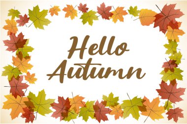 Sonbahar ve sonbahar yaprakları. Çerçevenin ortasında metin olan vektör arkaplanı