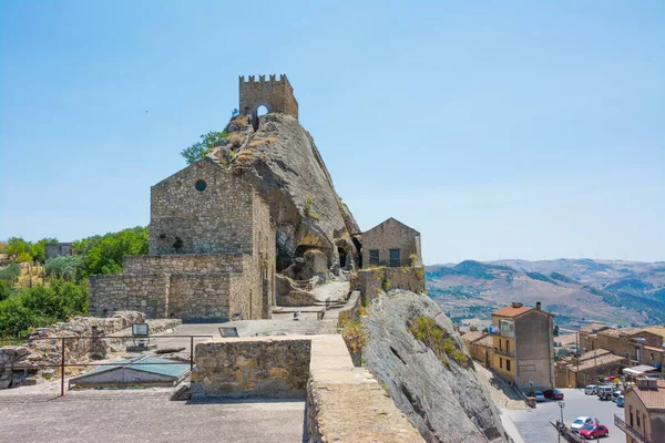 Slott Sperlinga Sicilien Klippa Vackraste Italienska Borgo Byn — Stockfoto