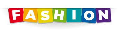 Kelime moda. Vektör afiş metin renkli gökkuşağı ile.