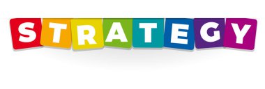 Kelime strateji. Vektör afiş metin renkli gökkuşağı ile.