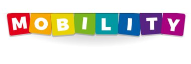 Kelime hareketlilik. Vektör afiş metin renkli gökkuşağı ile.