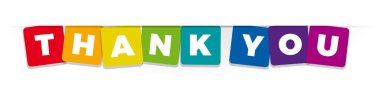 The word Thank you. Vector banner with the text colored rainbow. clipart