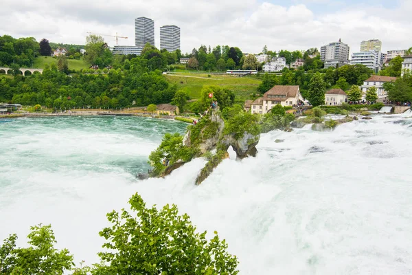 Breathtaking View Rhine Falls Surrounding Greenery Urban Backdrop Cloudy Day — Stock Photo, Image