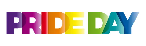Het Woord Trots Dag Vector Banner Met Tekst Gekleurde Regenboog — Stockvector