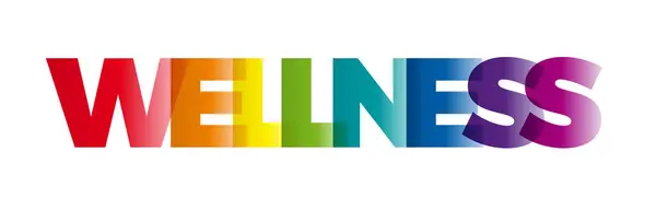 Het Woord Wellness Vector Banner Met Tekst Gekleurde Regenboog — Stockvector