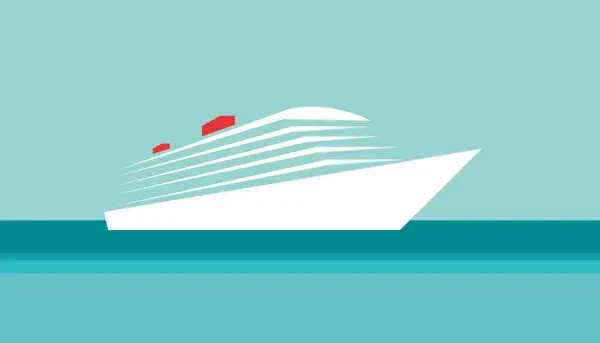 Белый Круизный Корабль Бирюзовом Спокойном Море Векторная Иллюстрация Простой Фон — стоковый вектор