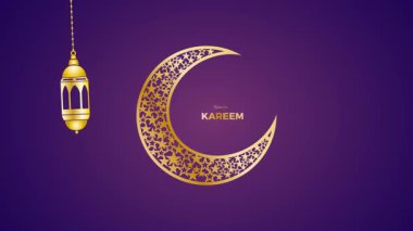 Mum, ay ve metin asılı Ramazan Kareem için arka plan. Mor üzerine animasyon çizimi