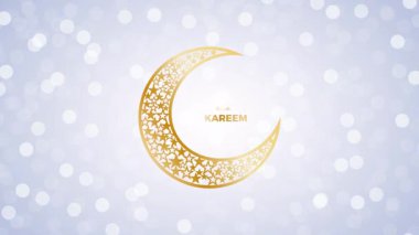 Ramazan Kareem 'in altın aylı arka planı. Yanıp sönen ışıklar ve metin ile canlandırılmış illüstrasyon