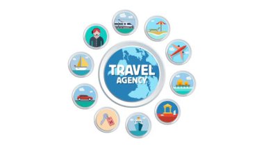 Yaz tatilleri için seyahat acentası geçmişi. Canlandırılmış yuvarlak simgeler, pürüzsüz döngü