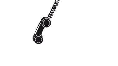 Eski bir telefondan ayrılan Handset beyaz bir arka planda sallanıyor, yardım isteği kavramı. Canlandırılmış resimleme