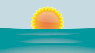 Soyut güneş ve deniz dalgaları. Kusursuz döngü görüntüsü. Şablon ve yaz konsepti için animasyon çizimi. 