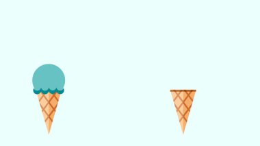 Dondurma topları külah şeklinde bir waffle 'ın üzerine düşüyor. Sunum videosu. Döngü Canlandırması 