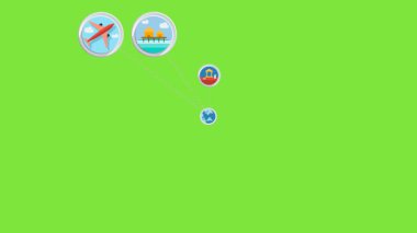 Yaz tatilleri için seyahat acentası geçmişi. Yeşil renk tuşunda canlandırılmış yuvarlak simgeler