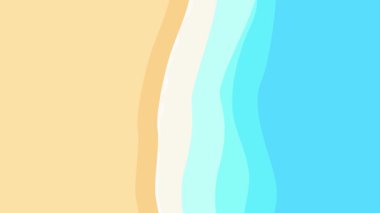 Canlandırılmış illüstrasyon, yaz tatili geçmişi. Sahilde dalgalar, düz tasarımda hava manzarası. Kusursuz döngü illüstrasyonu