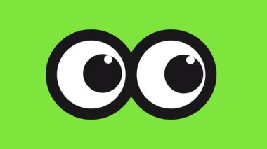 Çizgi film tarzı gözler, yeşil ekranda farklı yönlere bakıyor.